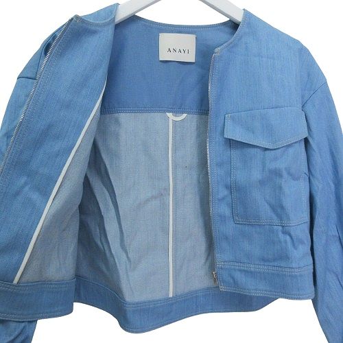 アナイ ANAYI 長袖 デニムジャケット ノーカラー 38 XLサイズ相当