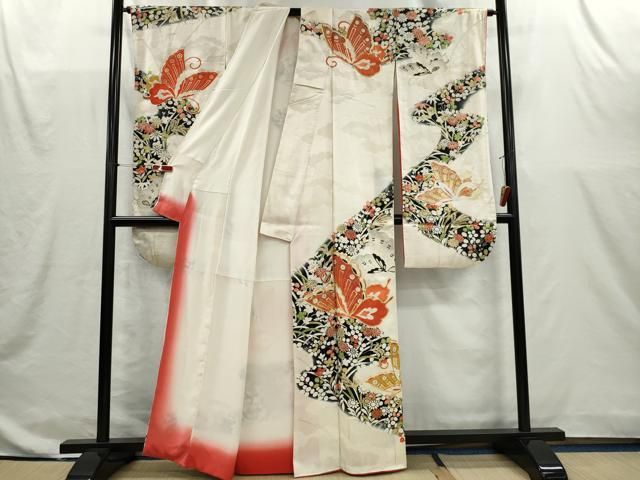 平和屋着物□豪華振袖 駒刺繍 道長舞蝶草花文 暈し染め 金彩 正絹 逸品