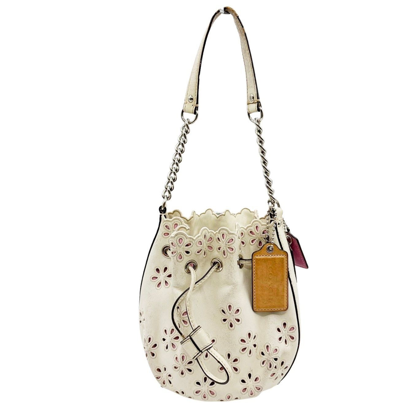 コーチ COACH 22435 マディソン レザーカット ドロストバッグ 花柄パンチング アイボリー 巾着型 ショルダーバッグ