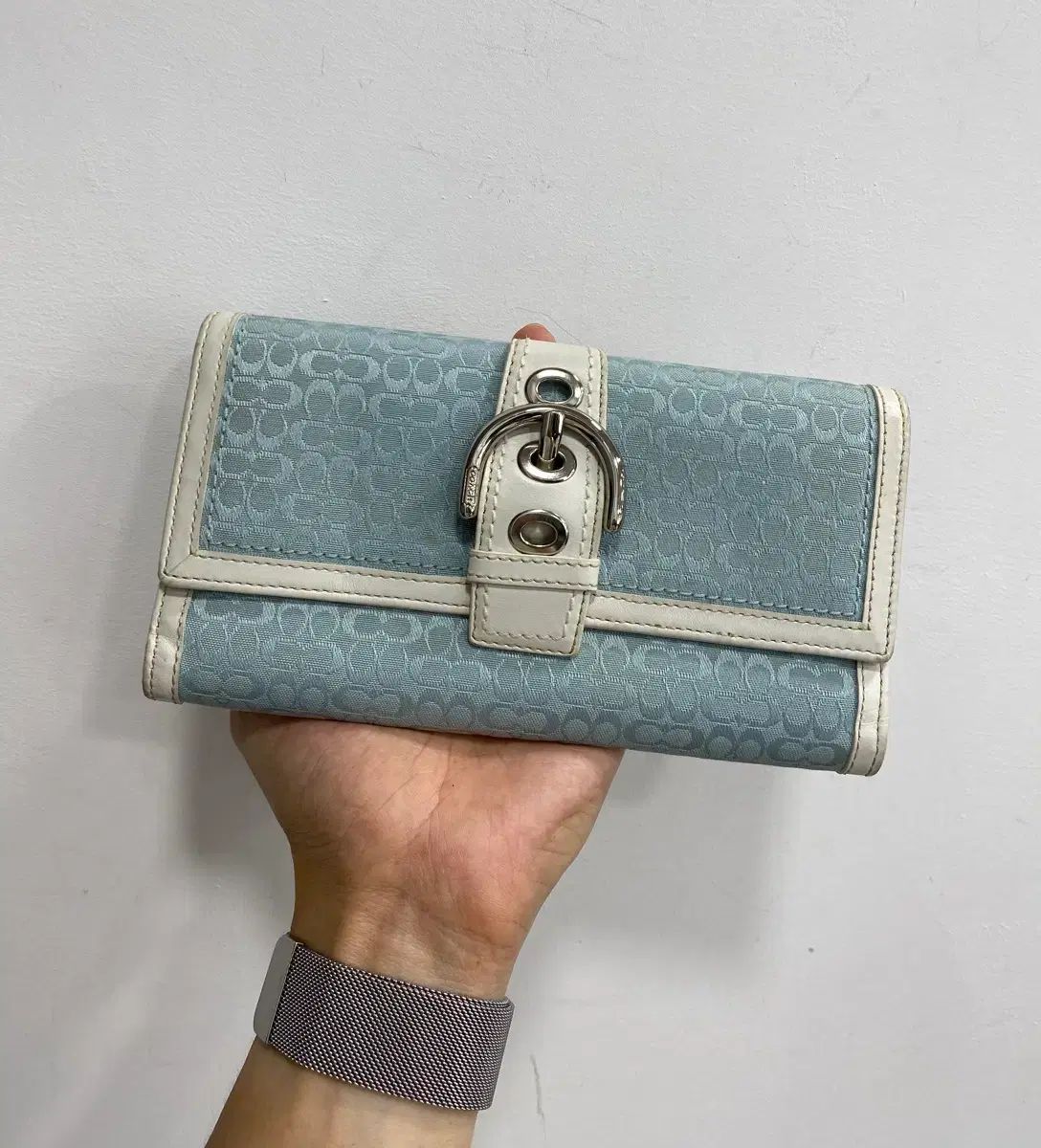 00s ヴィンテージ オールド COACH シグネチャー ソーホー y2k 長財布 スカイブルー