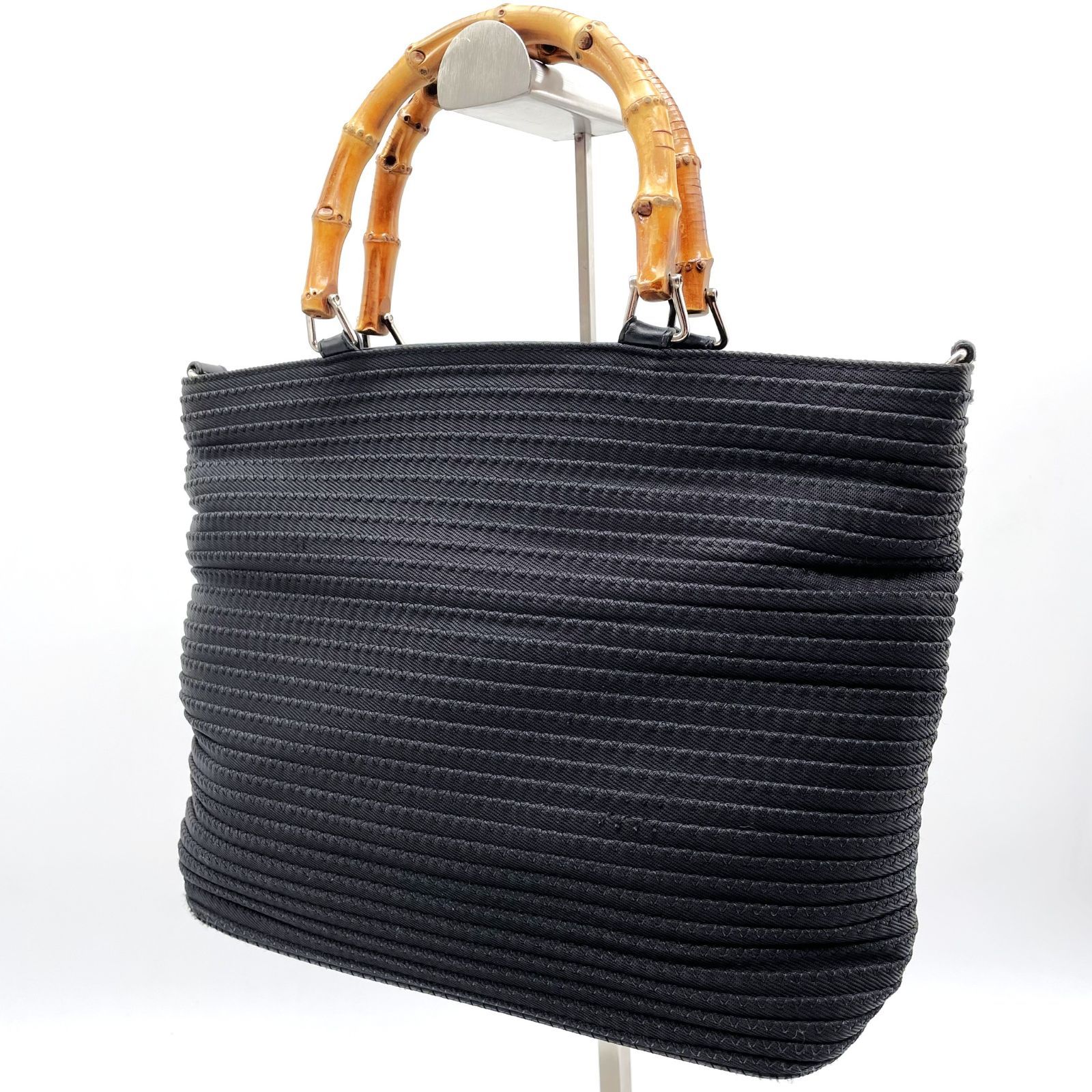 グッチ GUCCI バンブー トートバッグ キャンバス ブラック ハンドバッグ ビジネス 通勤 通学 メンズ レディース ユニセックス 人気 定番 おしゃれ カジュアル 高級 ヴィンテージ シンプル