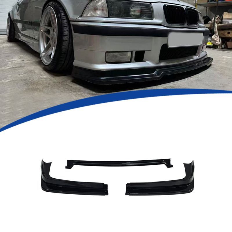 BMW 3シリーズ E36 1991-1998対応 フロントリップスポイラー フロントバンパー用 3分割 A形状 ブラック PP製 無加工取付 外装アクセント