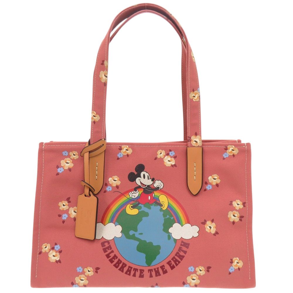 新品同様 コーチ ディズニー創立100周年限定 ミッキーマウス フローラル CH419 トートバッグ キャンバス ピンク 1418 COACH