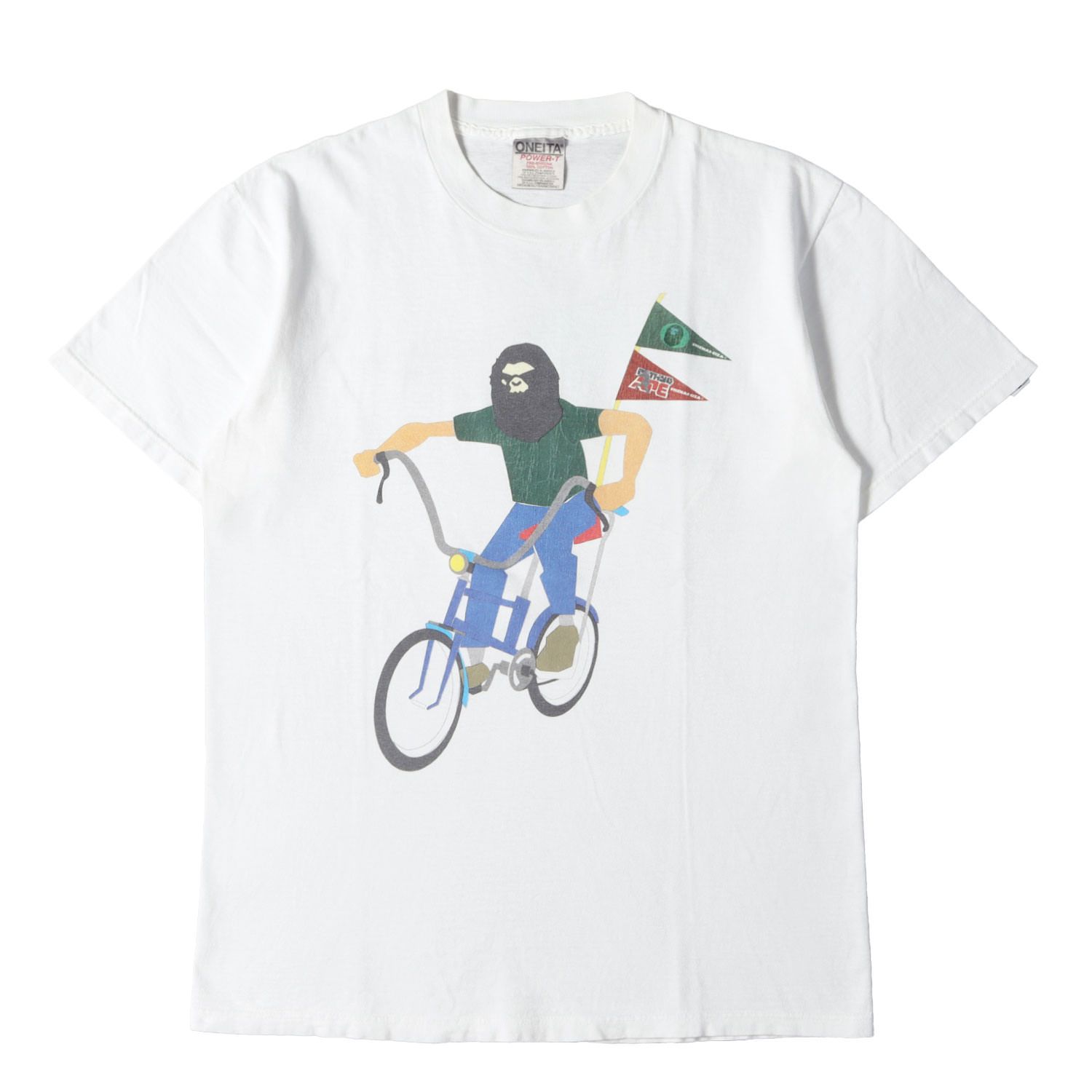 A BATHING APE ア ベイシング エイプ Tシャツ ホワイト 白 サイズ:M 90s 初期モデル マッド猿顔 グラフィック Tシャツ ONEITAボディ 90年代 アーカイブ トップス カットソー 半袖【メンズ】【中古】