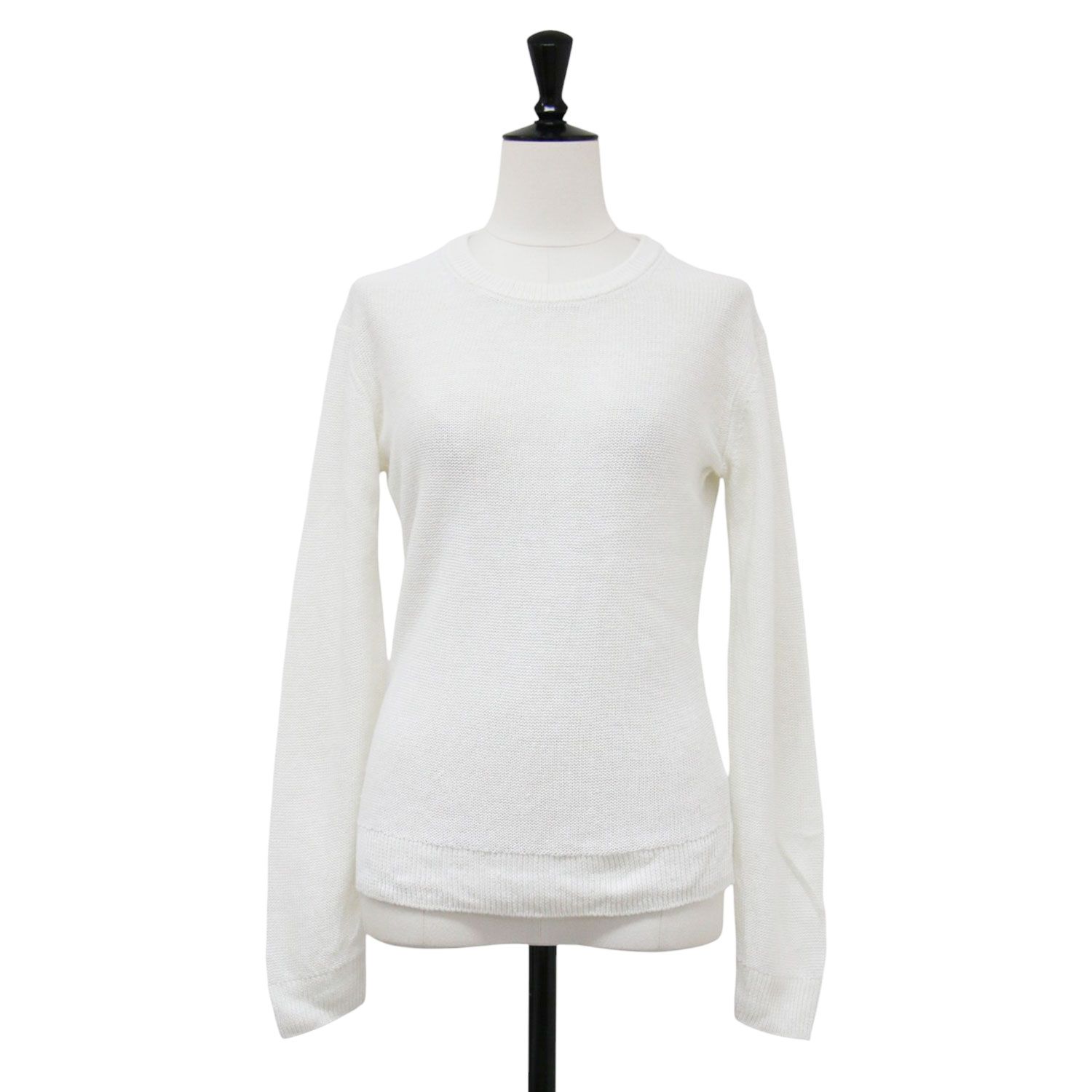 Theory セオリー ニット ホワイト 白 サイズ:S(9号) リネン混 エルボーパッチ付き クルーネック ニット ELBOW PATCH PO/NEO SAG HARBOR プルオーバー トップス カットソー 長袖 【レディース】【中古】
