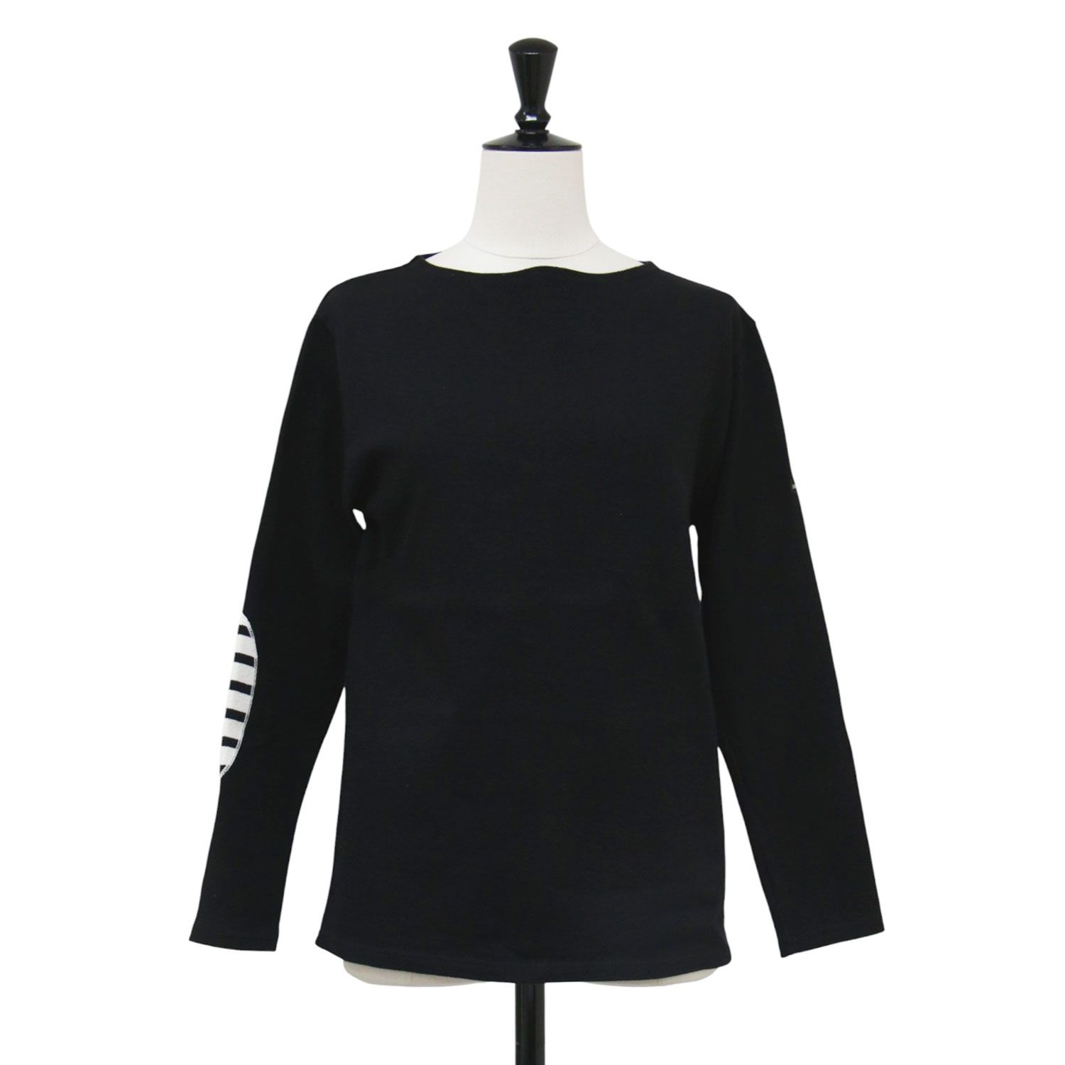 SAINT JAMES セントジェームス カットソー ブラック 黒 サイズ:T1(S) ウェッソン エルボーパッチ バスクシャツ OUESSANT ELBOW PATCH ボートネック 長袖 コットン トップス Tシャツ【レディース】【中古】 7,232円