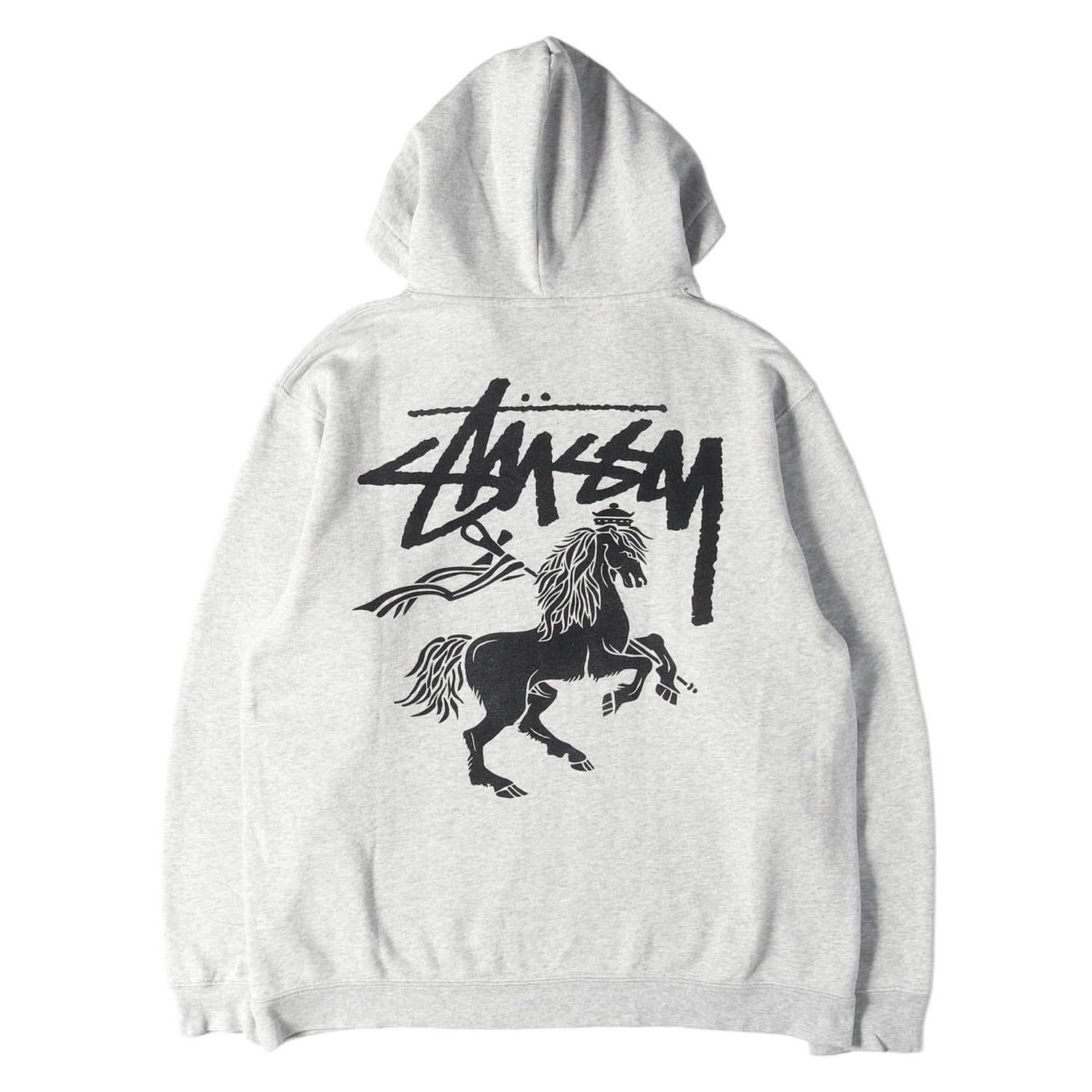 STUSSY ステューシー パーカー ヘザーグレー サイズ:XL 初売りアイテム 干支 午年 スウェットパーカー Year of the Horse Hoodie トップス フーディー プルオーバー【メンズ】【中古】