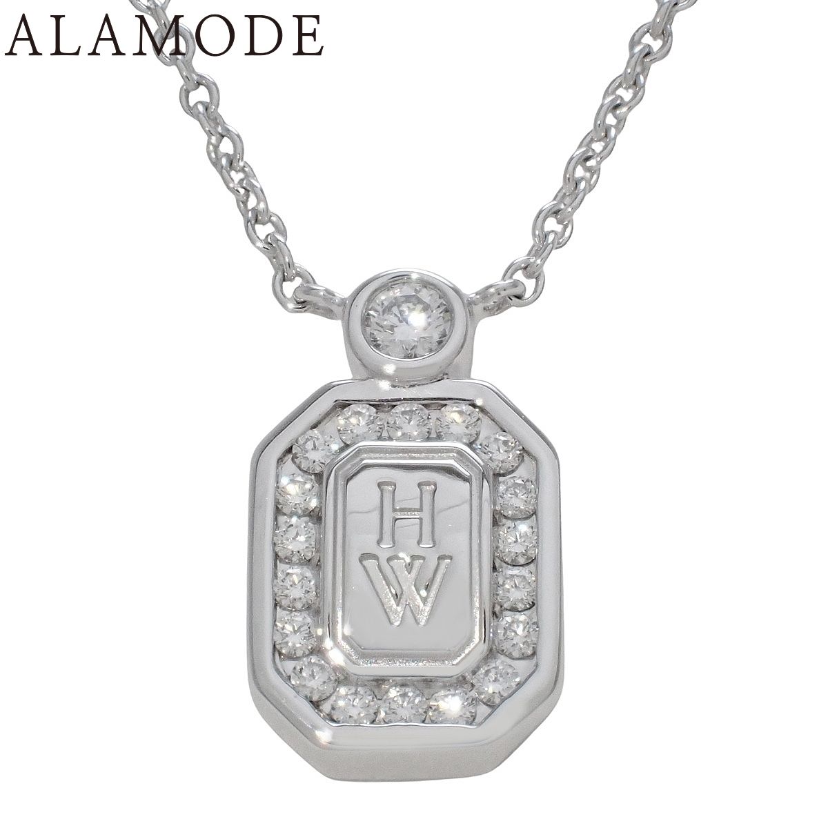 【保証書付】HARRY WINSTON(ハリーウィンストン) HWロゴ ネックレス ダイヤモンド PEDWRD16HWL ホワイトゴールド K18WG 5.0g アクセサリー ジュエリー シルバー銀 レディース 40802194031【中古】【アラモード】