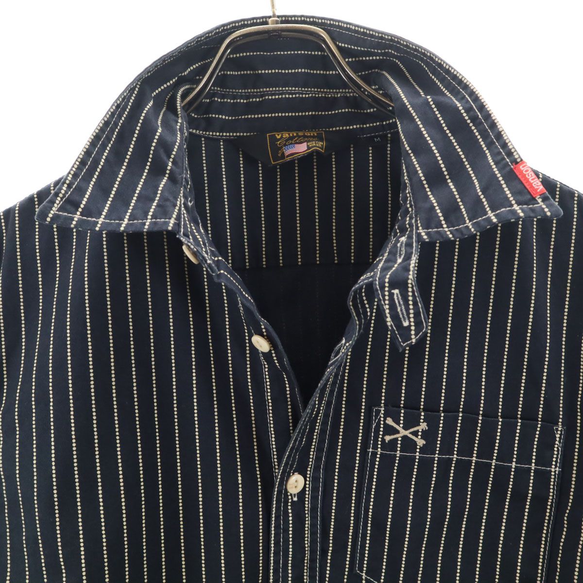VANSON Cottons バンソンコットンズ ストライプ柄 半袖 ワークシャツ M