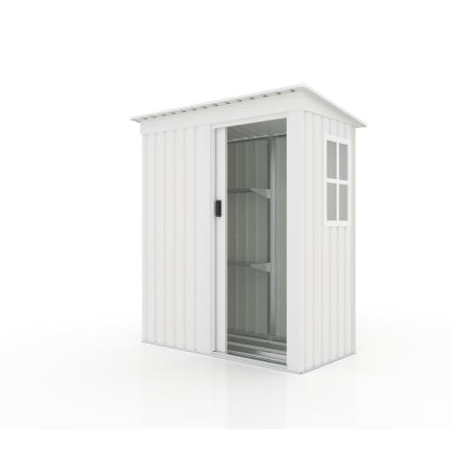 BTM 物置 屋外 大型 倉庫 大型物置 戸外収納庫 防水/耐侯 収納可能 ガーデン/庭/田畑/農場 頑丈 大容量 スチール 引き戸 補強フレーム付き 窓付き 可動棚付き ホワイト