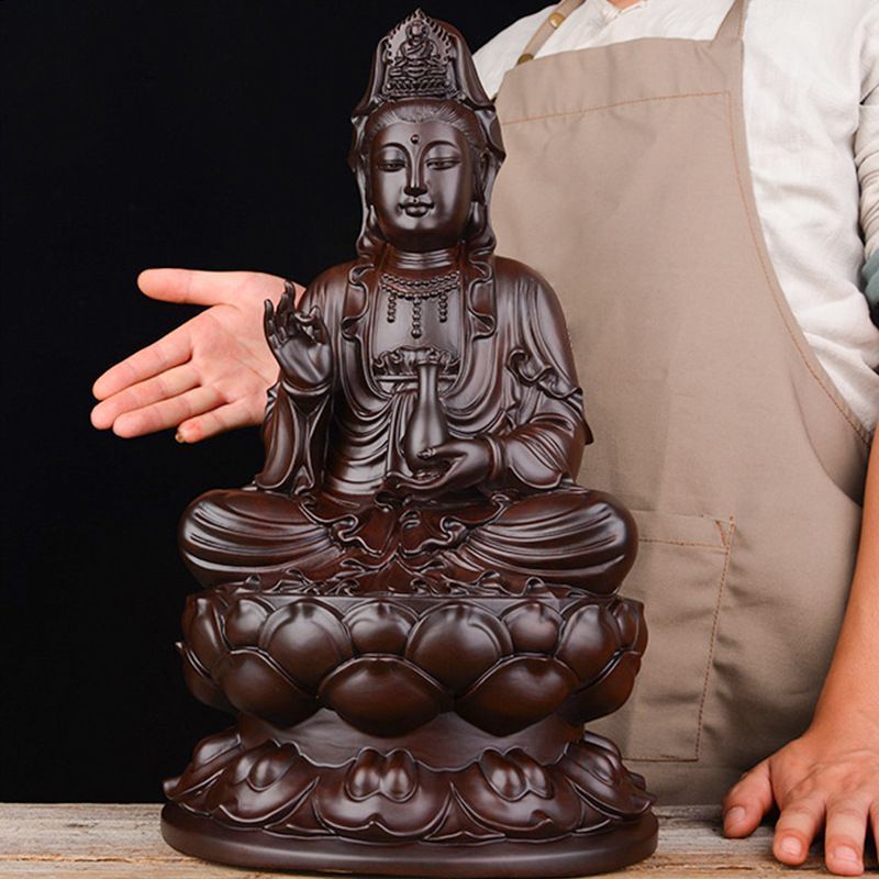 仏教美術 木彫仏像 精密細工 木彫り 黒檀木 観音菩薩像 仏像 置物 高さ