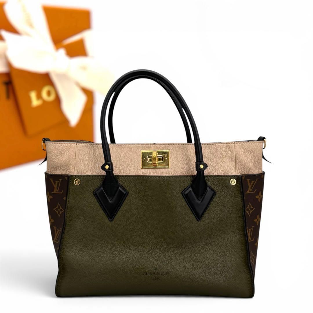 ルイヴィトン　モノグラム　オンマイサイド　ハンドバッグ　レザー　カーキ　Louis Vuitton　ターンロック　ICモデル 104,000円