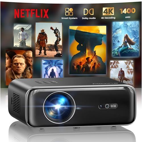 プロジェクター 4K 1400ASNI高輝度【Netflix&36WDoIby対応】プロジェクター 家庭用 - 【自動フォーカス＆自動台形補正&AI技術搭載】内蔵Netflix/YouTube/PrimeVideo HDR10 HDMI CE f7f53071