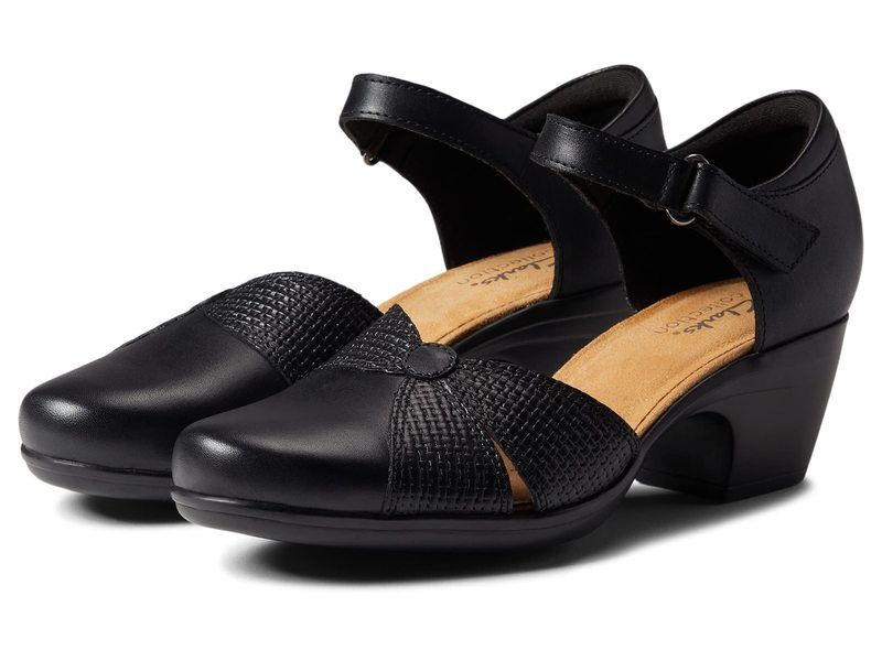 クラークス レディース シューズ ヒール Clarks Emily Rae Black Leather ブラック