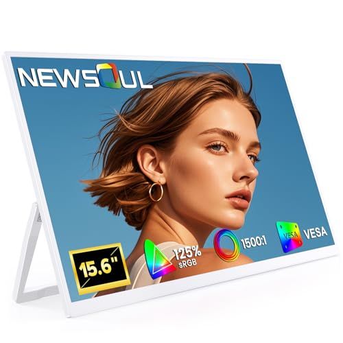 N★モバイルモニター 白 15.6インチ Newsoul モバイルディスプレイ フルHD IPS 125%広色域 軽量薄型 ポータブルモニター PS5/PS4/スマホ/PC/Mac 対応 スタンド付き 縦置き スピーカー内蔵 VESA対応 I ea437ee0
