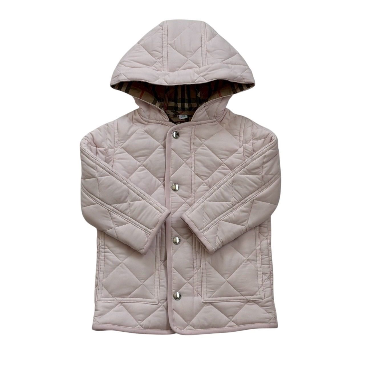 BURBERRY バーバリー キッズ フード付き キルティングコート 12M 80cm ピンク ノバチェック 中綿ジャケット ベビー アウター 女の子 ポリエステル 子供服 24,750円