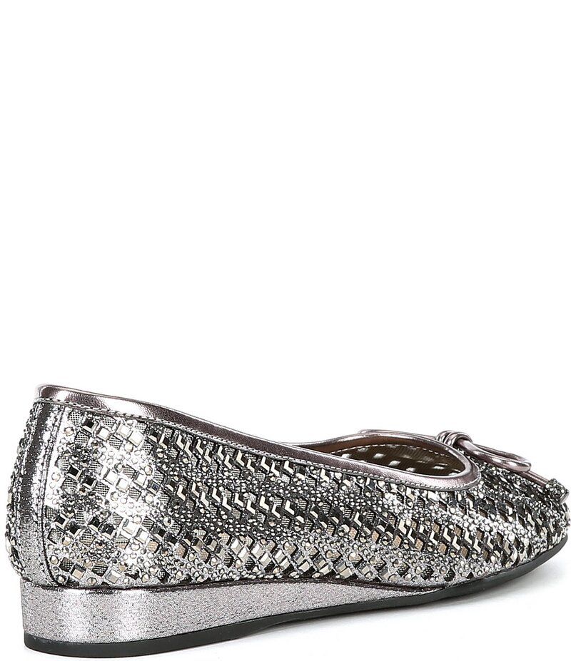 アレックスマリー レディース シューズ パンプス ミニ Alex Marie Fiore Rhinestone Woven Bow Detail Mini Wedge Flats Dark Pewte