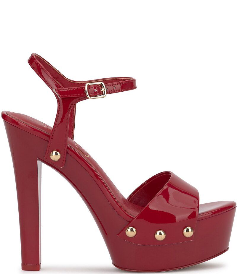 ジェシカシンプソン レディース シューズ サンダル プラットフォーム Jessica Simpson Calenta Patent Stud Platform Sandals Red Muse レッド