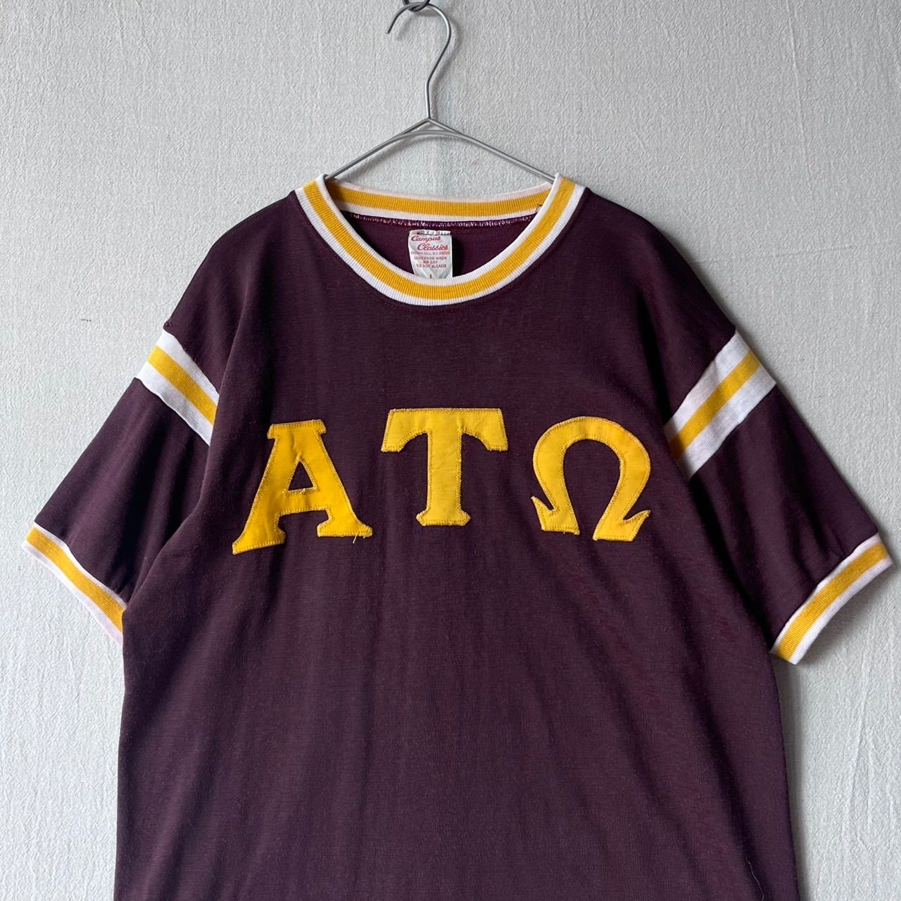 70s Vintage フットボール Tシャツ / L レッド イエロー 半袖 USA ビンテージ T6-04003-9429