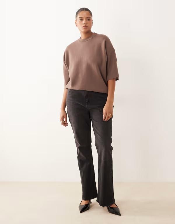 エイソス レディース ボトムス デニムパンツ ジーンズ ASOS Curve ASOS DESIGN Curve mid rise flare jeans in washed Black ブラック 13,306円