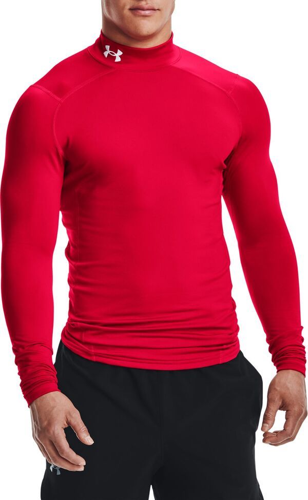 アンダーアーマー メンズ トップス シャツ モックネック Under Armour Mens ColdGear Mock Neck Compression Shirt RedWhite ホワイト