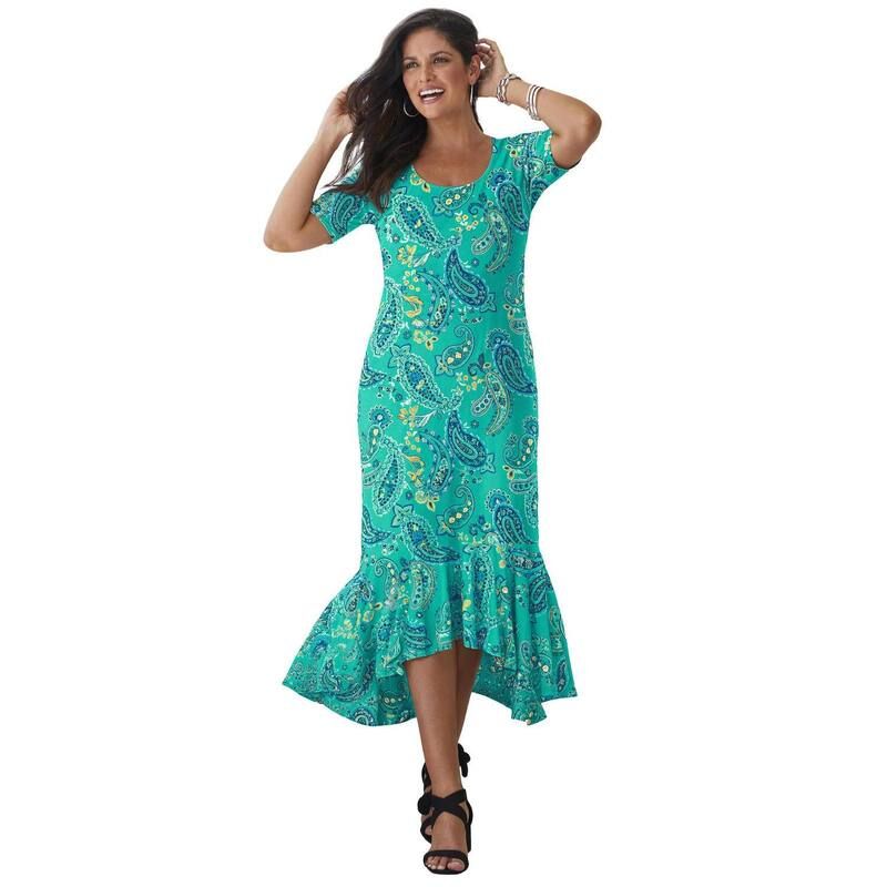 ジェシカロンドン レディース トップス ワンピース プラスサイズ ニット マキシ Jessica London Womens Plusize Stretch Knit Flounce Hemaxi D
