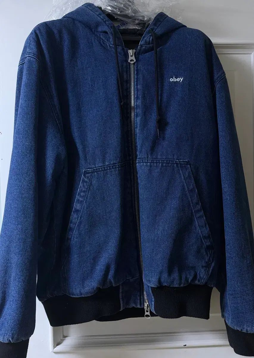 OBEY デニム フード ジップアップ ジャケット M