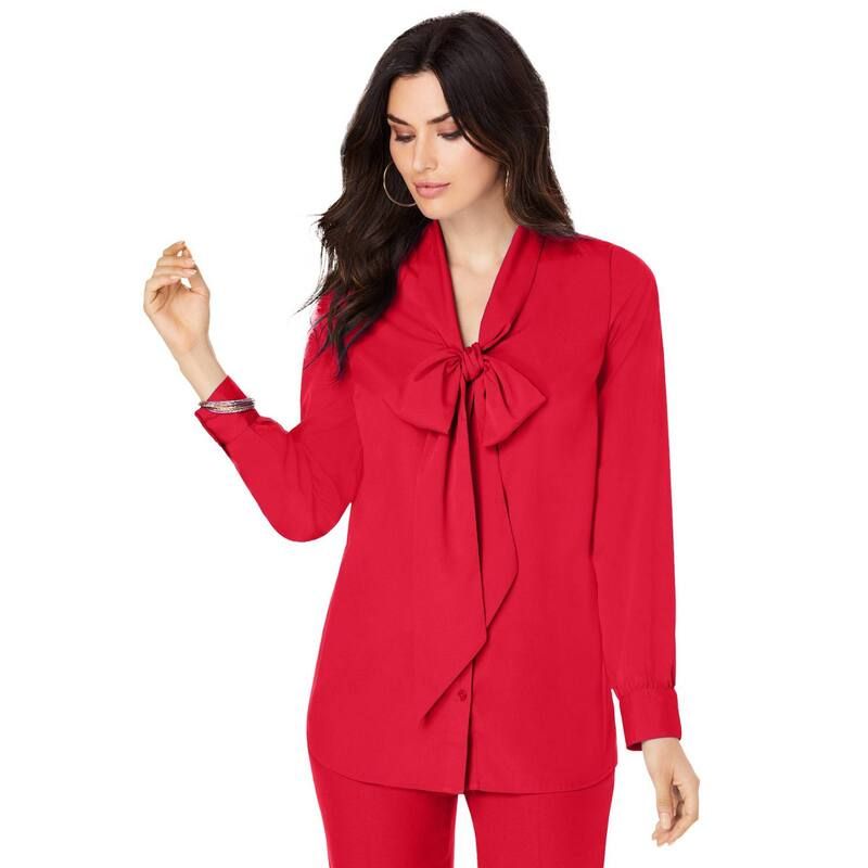 ロアマンズ レディース トップス シャツ プラスサイズ ブラウス Roamans Womens Plusize Long Sleeve Bow Blouse Vivid Red レッド