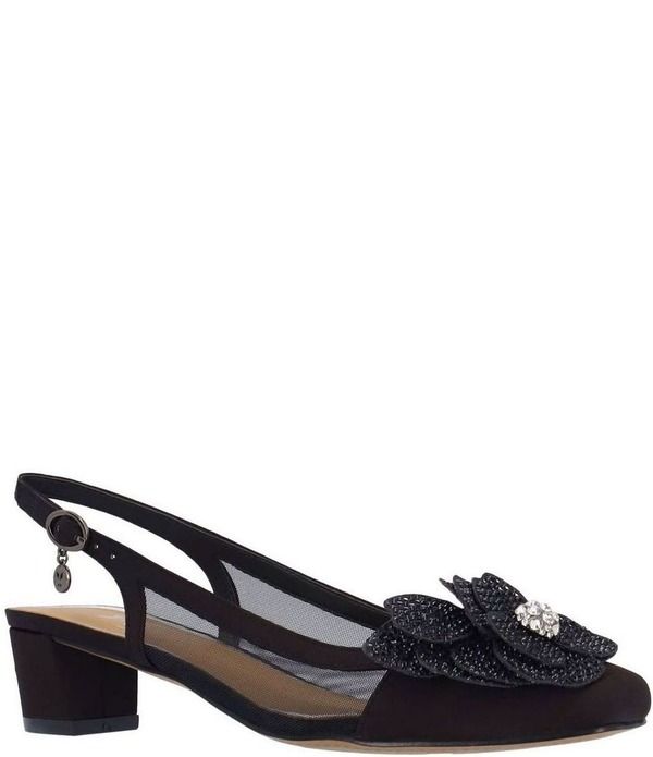 ジェイレニー レディース シューズ ヒール メッシュ サテン J Renee Bellina Satin and Mesh Flower Ornament Slingback Dress Pumps