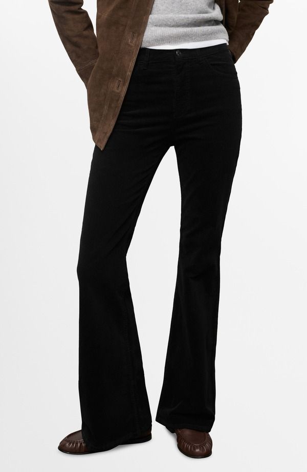 マンゴ レディース ボトムス レギンス ベルベット ジーンズ MANGO Flare Velvet Jeans Black ブラック