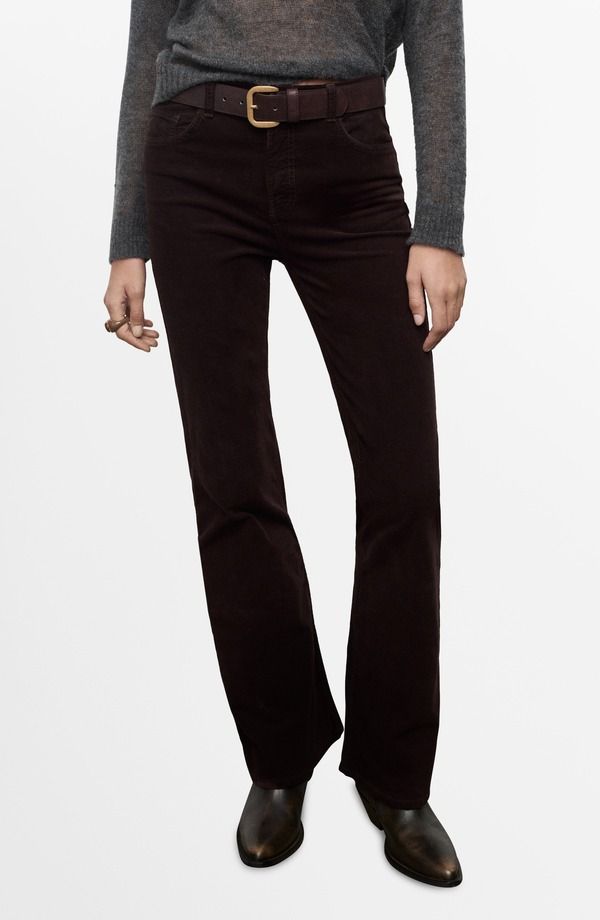 マンゴ レディース ボトムス レギンス ベルベット ジーンズ MANGO Flare Velvet Jeans Chocolate チョコレート