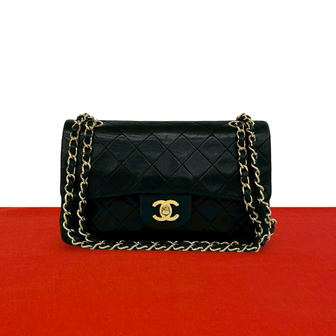 極 美品 シール有 1番台 CHANEL シャネル ダブルフラップ マトラッセ ココマーク ラムスキン ショルダーバッグ ポシェット ブラック 06885