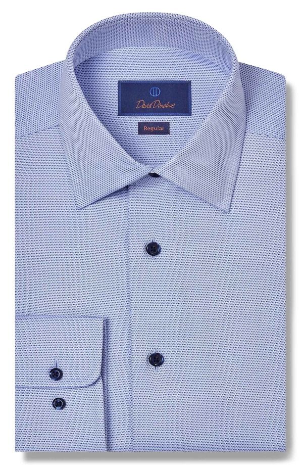 デイビッドドナヒュー メンズ トップス シャツ レギュラーフィット Davidonahue Regular Fit Micro Geometric Dobby Dresshirt Blue ブルー