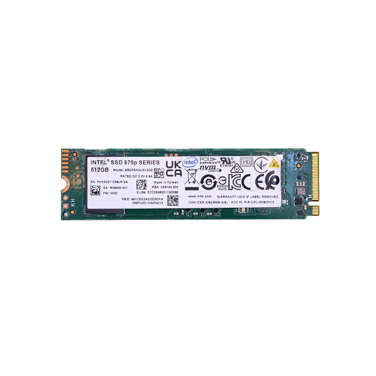 ProBook 430 G7 13.3inch M.2 2280 NVMe SSD 512GB SSDPEKNU512GZ 交換用 中古 パーツ Intel HP