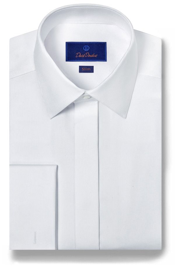 デイビッドドナヒュー メンズ トップス シャツ スリムフィット Davidonahue Slim Fit French Cuff Covered Placket Formal Shirt White