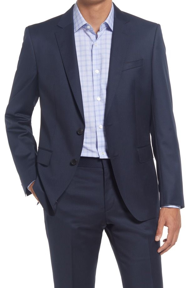 ボス メンズ アウター ジャケット・ブルゾン スリムフィット ウール BOSSlim Fit Solid Wool Suit Jacket Navy ネイビー