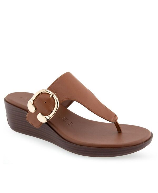【送料無料】 エアロソールズ レディース サンダル シューズ Womens Izola Wedge Sandals Tan Polyurethane Leather