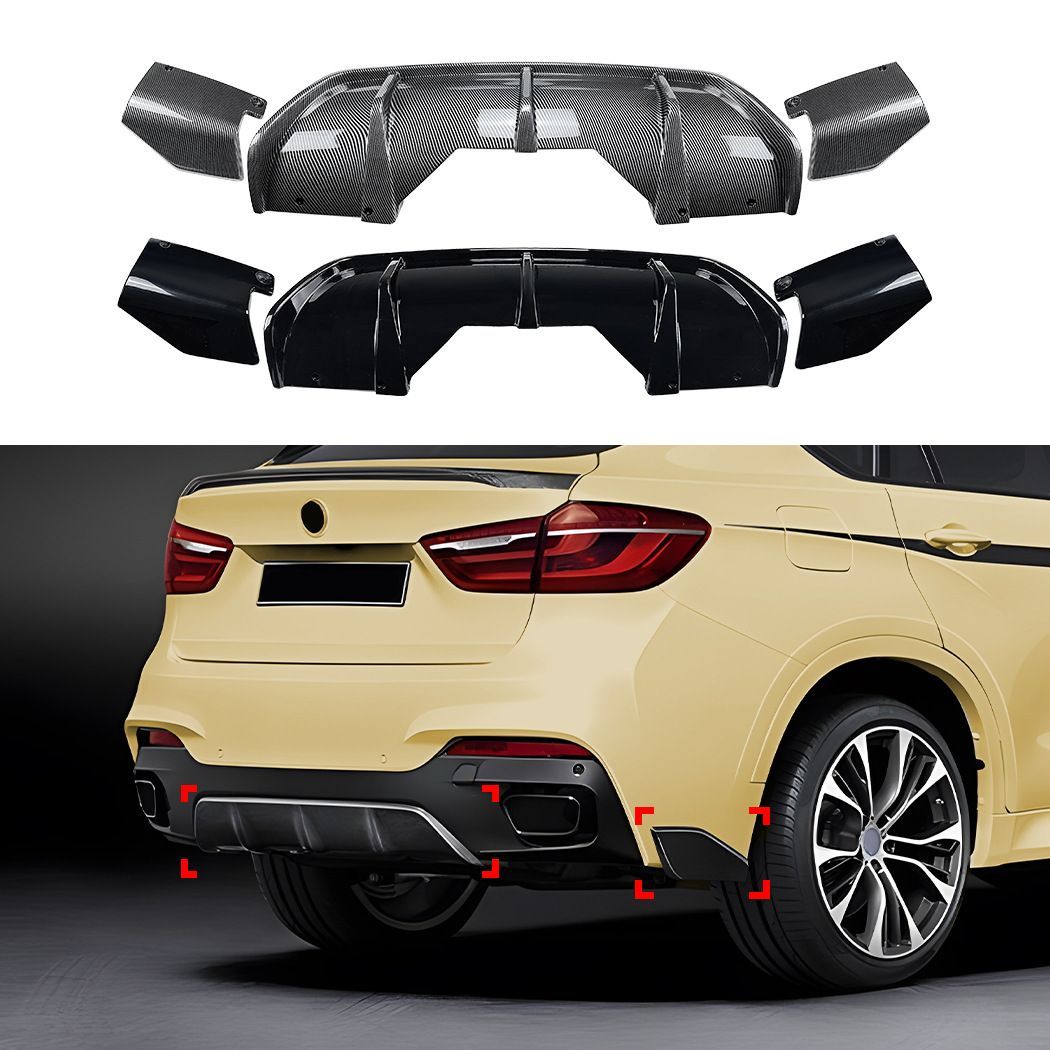 BMW X6 F16 Mスポーツ 2014〜2019年対応 リアリップ コーナーガーニッシュ ABS製 ピアノブラック/カーボン調