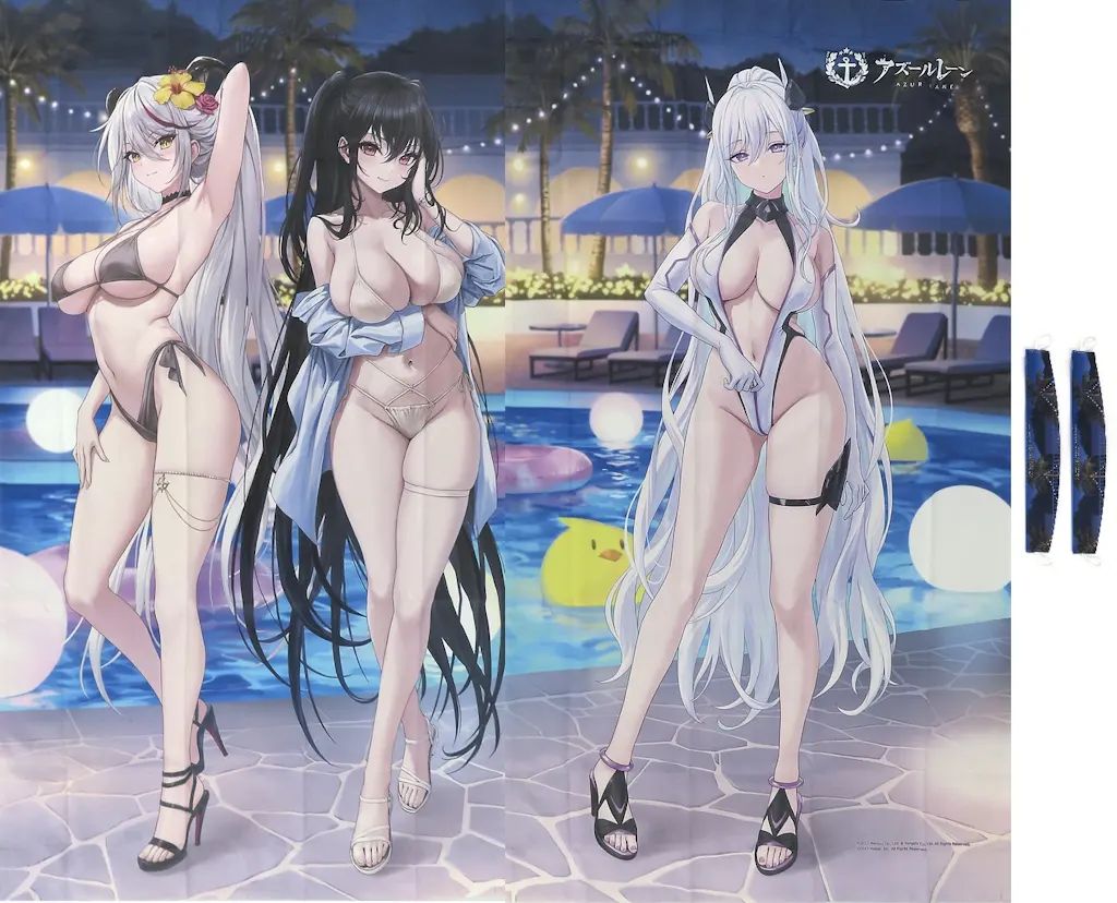 【中古】カーテン・タッセル エーギル＆大鳳＆キアサージ ナイトプール 描き下ろしカーテン(200×178cm/遮光なし/タッセル2枚付き) 「アズールレーン」 7,154円
