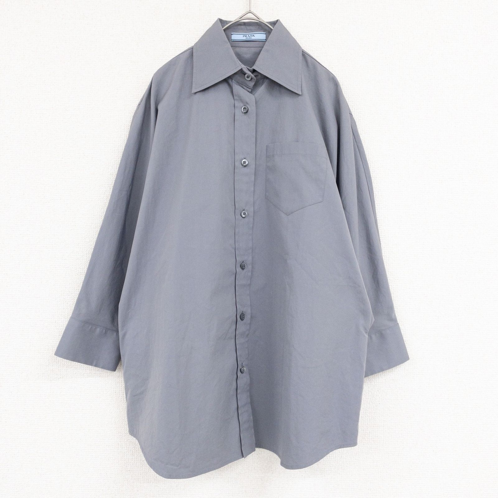 PRADA プラダ シャツ オーバーサイズ 後ろタック ドルマンスリーブ コットン グレー イタリア製 レディース 36 b02259