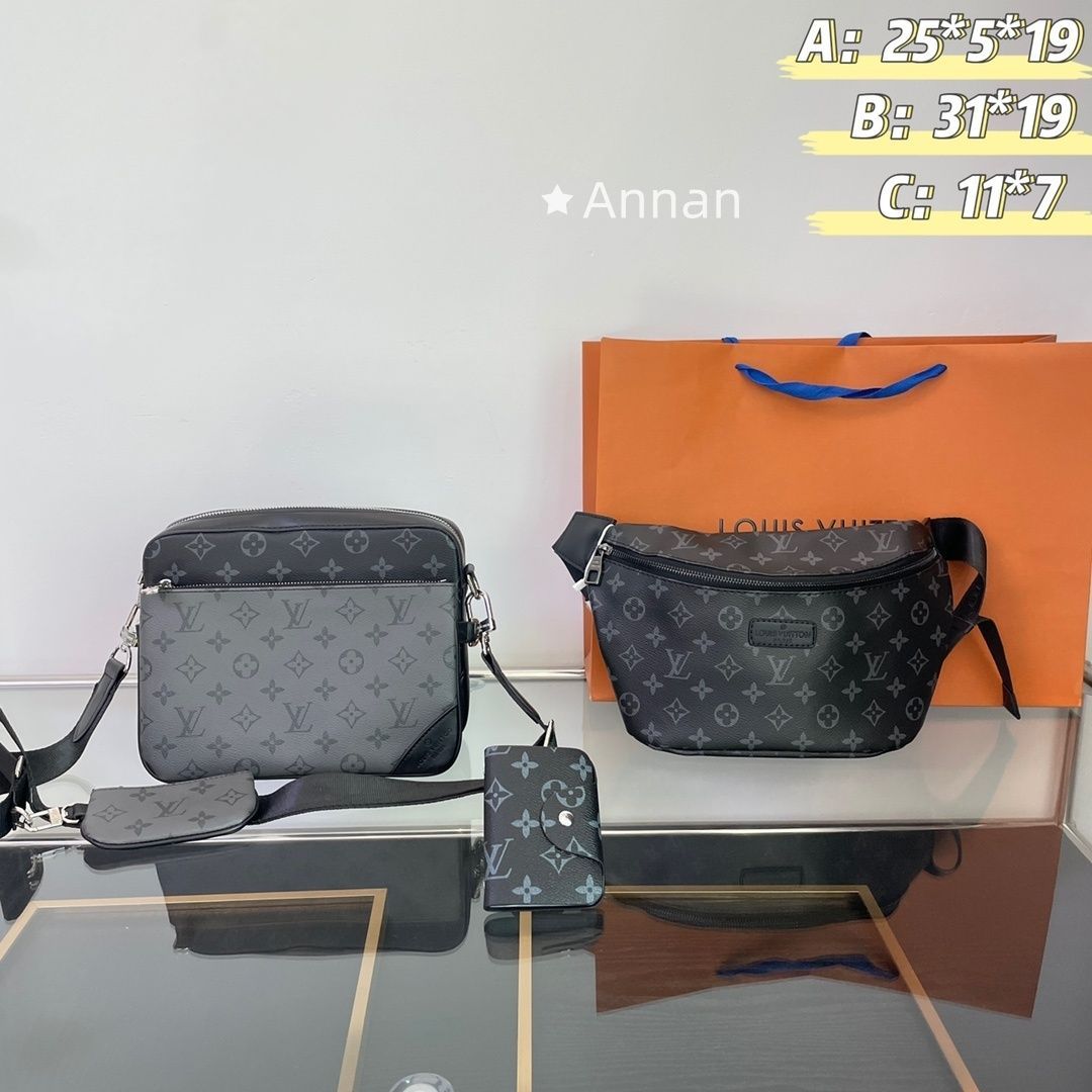 お洒落 即完売 未使用に近い LOUIS VUITTON ルイヴィトン メンズ ウエストポーチ ショルダーバッグ 財布 3点セットバッグ