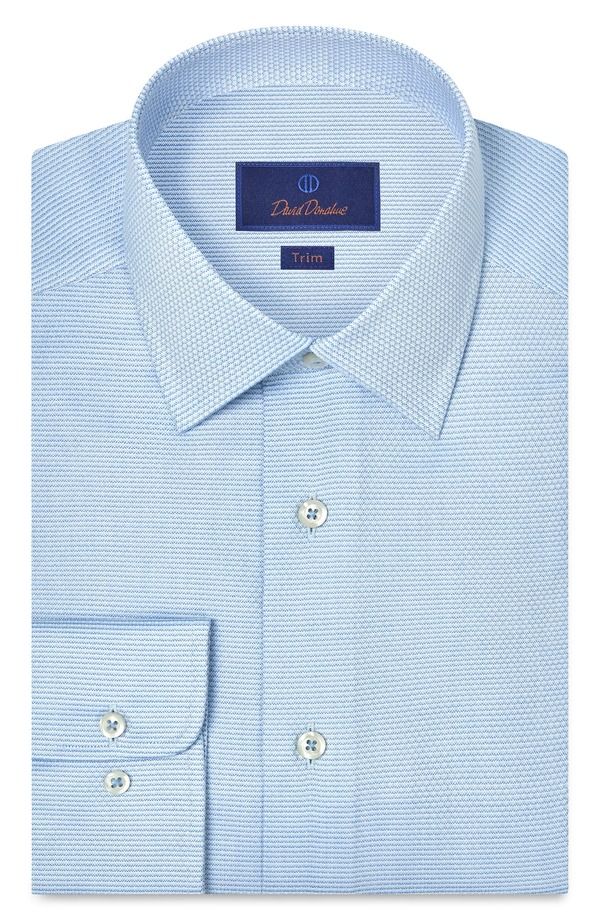 デイビッドドナヒュー メンズ トップス シャツ コットン Davidonahue Trim Fit Microcheck Cotton Dobby Dresshirt Blue ブルー