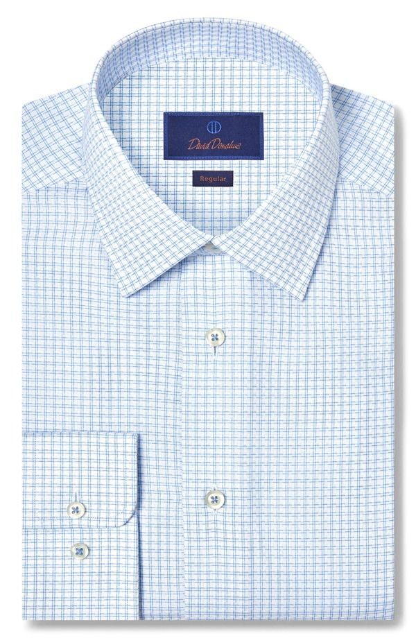 デイビッドドナヒュー メンズ トップス シャツ レギュラーフィット コットン Davidonahue Regular Fit Dobby Check Cotton Dresshirt WhiteSky