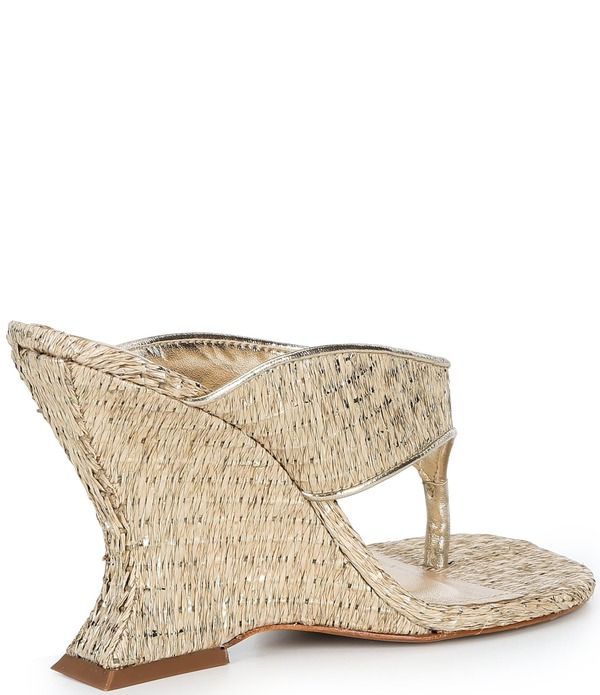 シュッツ レディース シューズ サンダル トール Schutz Maya Woven Metallic Square Toe Thong Sculpted Wedge Sandals CaramelG