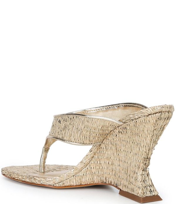 シュッツ レディース シューズ サンダル トール Schutz Maya Woven Metallic Square Toe Thong Sculpted Wedge Sandals CaramelG