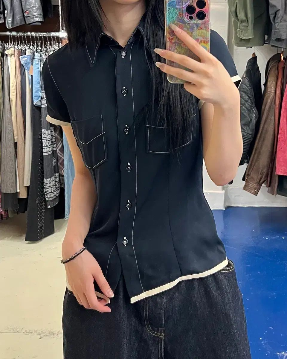 GIORGIO ARMANI(ジョルジオ アルマーニ) スティッチ シルク 半袖 シャツ