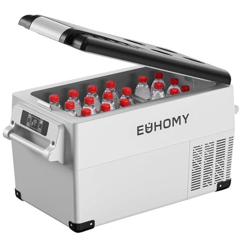 EUHOMY 車載冷蔵庫 35L 大容量 ポータブル冷蔵庫 2室独立収納 -20℃?20℃ 急速冷凍 「バスケット・仕切り板付き」 コンプレッサー式 LED庫内灯 MAX/ECOモード 3WAY電源対応 AC100V DC12V/24V 省エネ 42dB静Ju
