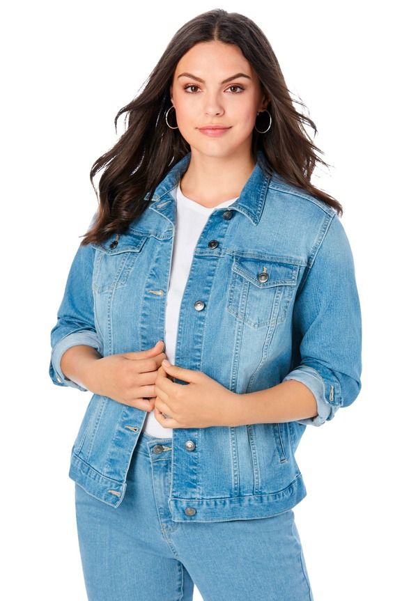 ロアマンズ レディース ボトムス デニムパンツ プラスサイズ ジャケット Roamans Plusize Classic Stretch Denim Jacket Light Wash デニム
