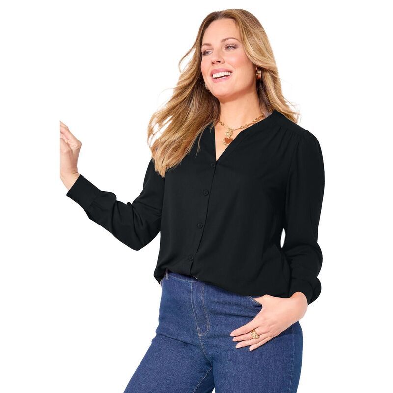 キャサリンズ レディース トップス シャツ Vネック プラスサイズ ブラウス Catherines Womens Plusize Lily VNeck Blouse Black ブラック