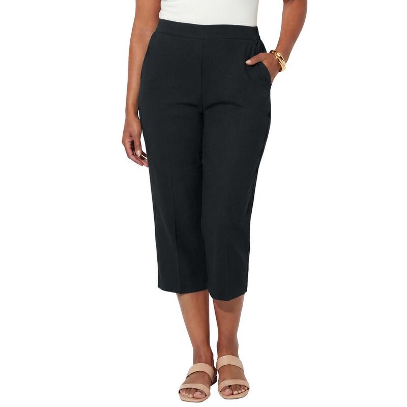 キャサリンズ レディース ボトムス カジュアルパンツ プラスサイズ Tシャツ キャップ Catherines Womens Plusize PullOn Sateen Capri Black ブラック
